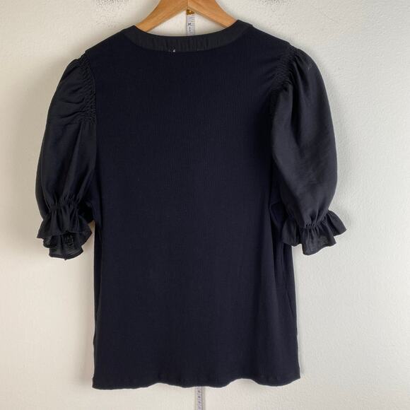 Tuckernuck Livia Puff Sleeve Top Size M Black Rayon Casual Preppy Pomander Place - Picture 9 of 13